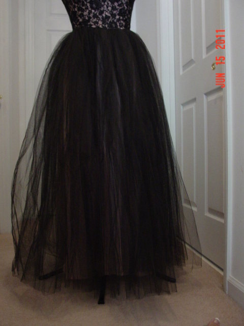 Vintage 50's Black Lace & Honeycomb Tulle on Pink Full Length Halter Top Prom Gown