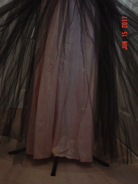 Vintage 50's Black Lace & Honeycomb Tulle on Pink Full Length Halter Top Prom Gown