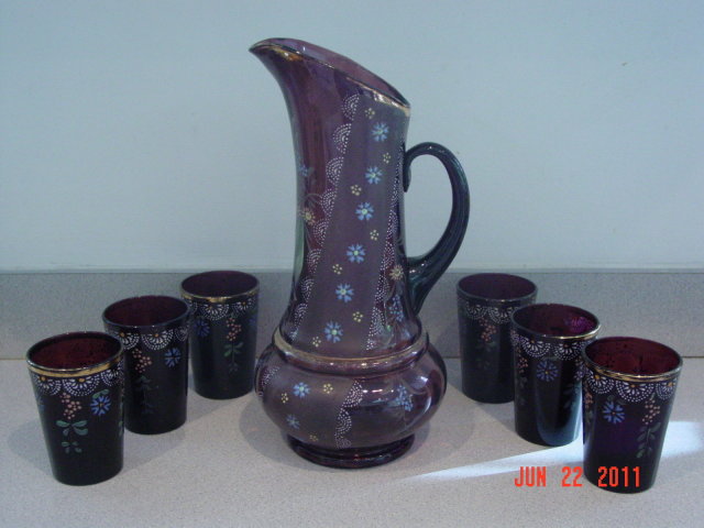 Antique Victorian Amethyst Glass Water or Lemonade Set