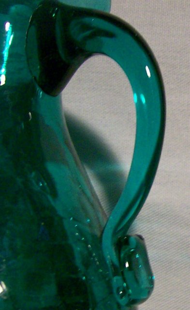 Crackle Blown Glass Pitcher Teal Green 1950's-60's 4.25