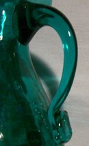 Crackle Blown Glass Pitcher Teal Green 1950's-60's 4.25