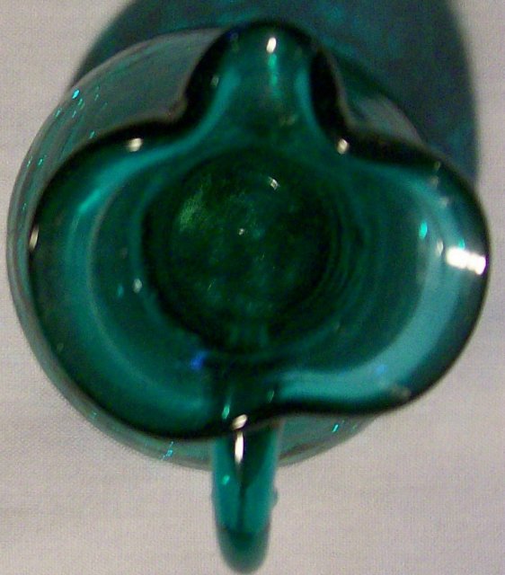 Crackle Blown Glass Pitcher Teal Green 1950's-60's 4.25