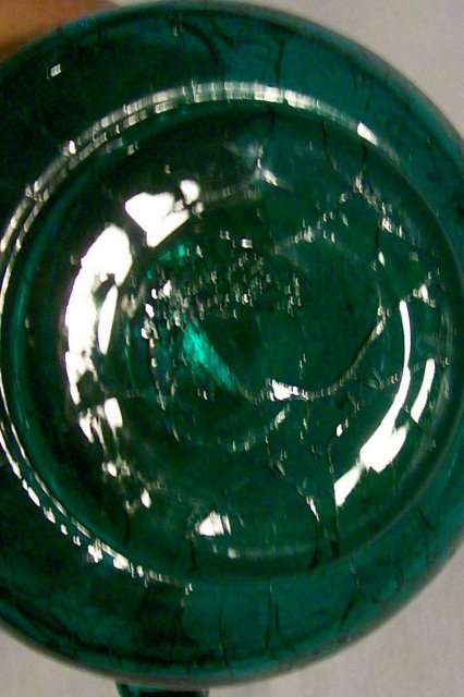 Crackle Blown Glass Pitcher Teal Green 1950's-60's 4.25