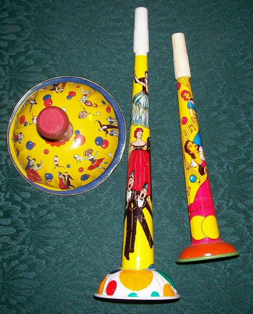 U.S. Metal Toy Tin Noise-Maker Set /3 Vintage 1950's