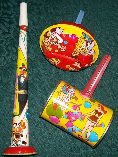 U.S. Metal Toy Tin Noise-Maker Set /3 Vintage 1950's