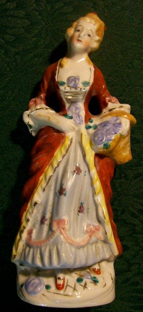 Colonial Lady with Basket Ceramic Figurine Japan 1930s-40s 8.25