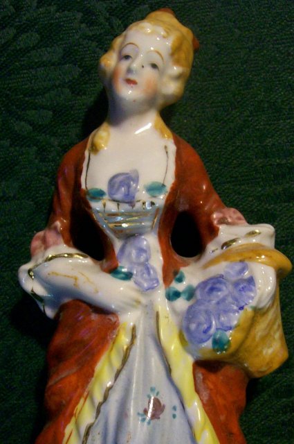 Colonial Lady with Basket Ceramic Figurine Japan 1930s-40s 8.25