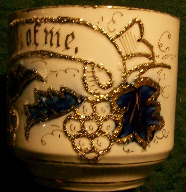 Gold Encrusted German Porcelain Mug Inscribed