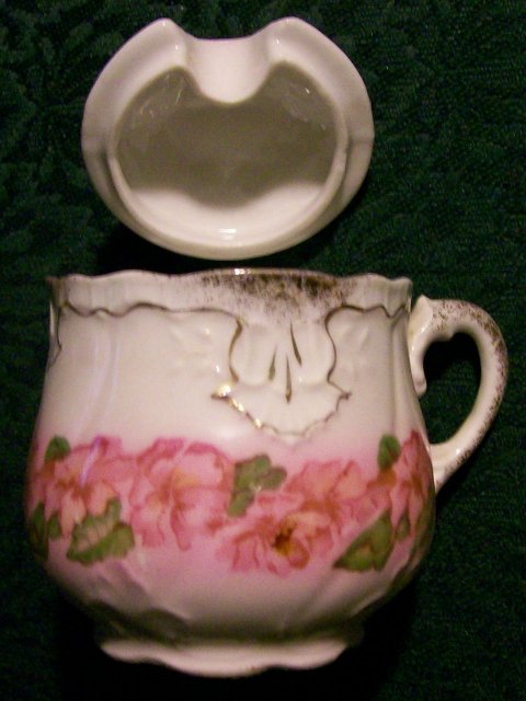 Victorian Porcelain Mustard Pot Pink Florals/Gold Trim Ca. 1900