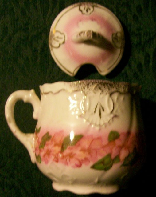 Victorian Porcelain Mustard Pot Pink Florals/Gold Trim Ca. 1900