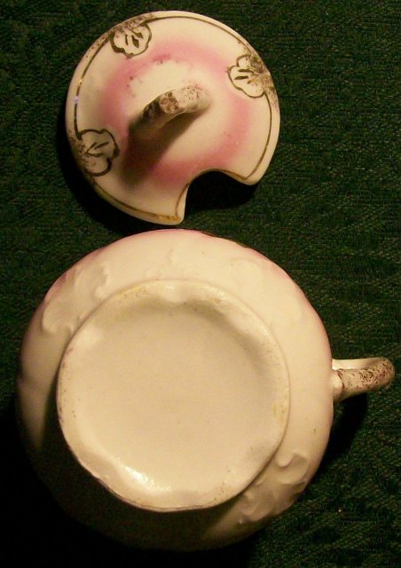 Victorian Porcelain Mustard Pot Pink Florals/Gold Trim Ca. 1900