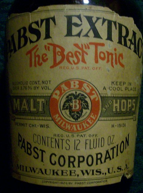 Pabst Extract Bottle with Full Contents: Prohibition Era