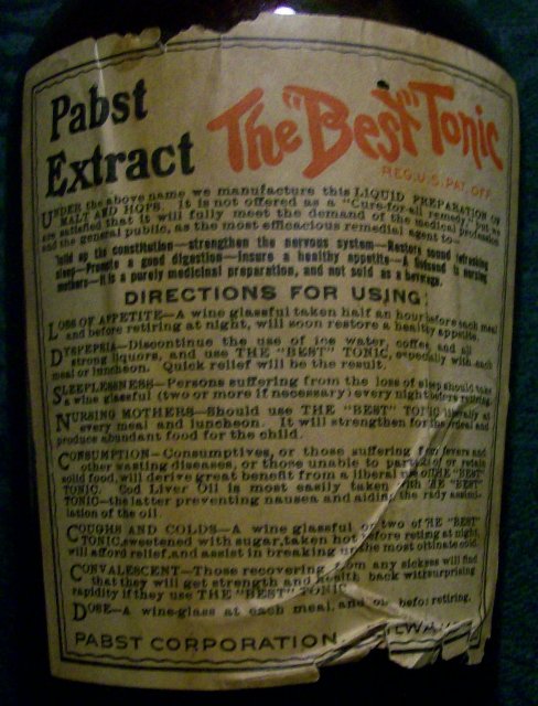 Pabst Extract Bottle with Full Contents: Prohibition Era