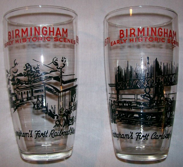 Birmingham Alabama Historic Railroad Glass Tumbler Pair Ca. 1952