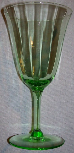 Tiffin Glass Stemware #14196 Green Paneled Optic Water Goblet 6.5