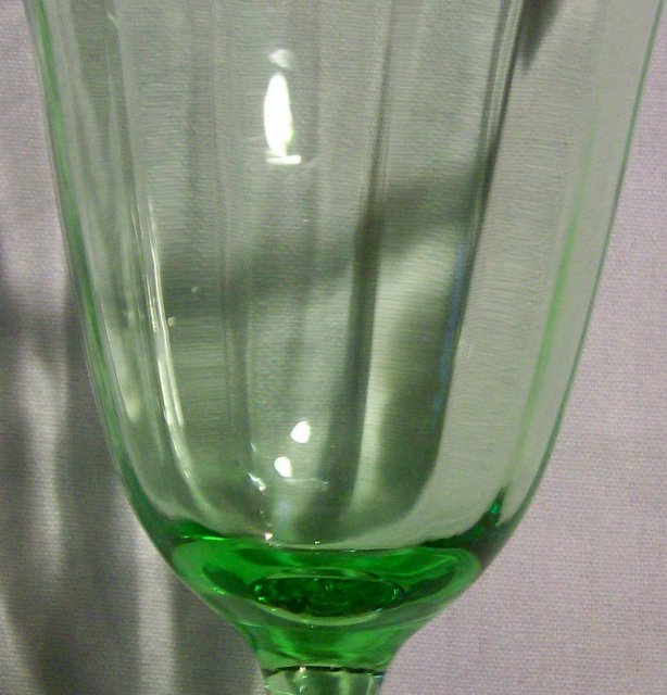 Tiffin Glass Stemware #14196 Green Paneled Optic Water Goblet 6.5