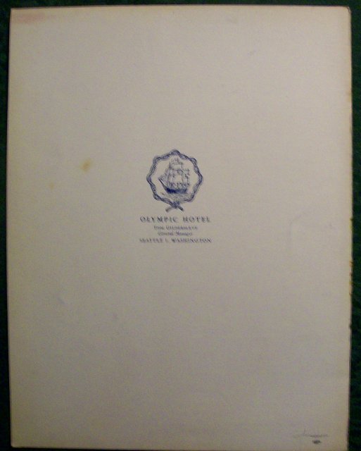 Olympic Hotel Restaurant Menu Georgian Room 1949 Seattle