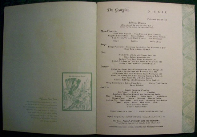 Olympic Hotel Restaurant Menu Georgian Room 1949 Seattle