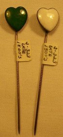 Late 1800's Scarf Pin Pair: Enameled Hearts