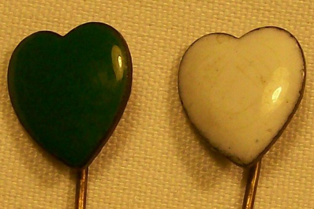 Late 1800's Scarf Pin Pair: Enameled Hearts