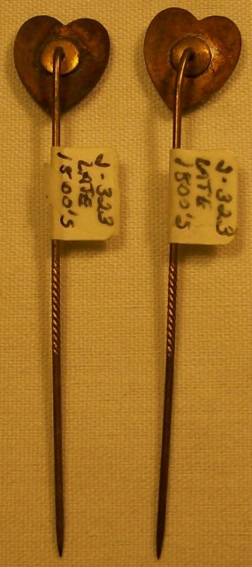 Late 1800's Scarf / Stick Pin Pair Enameled Hearts