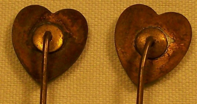 Late 1800's Scarf / Stick Pin Pair Enameled Hearts
