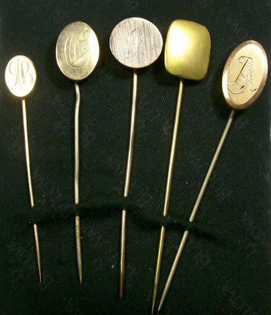 Victorian Gold-Filled Scarf Pin Set of Five with Monograms