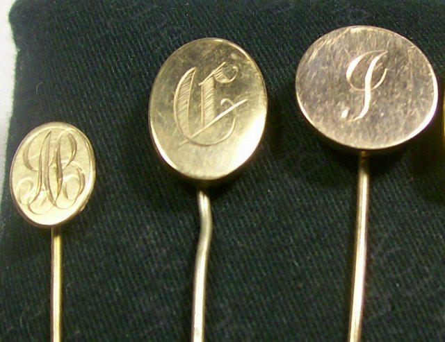 Victorian Gold-Filled Scarf Pin Set of Five with Monograms