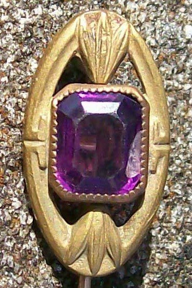 Edwardian Gold-Filled Scarf/Stick Pin with Faux Amethyst Ca. 1900