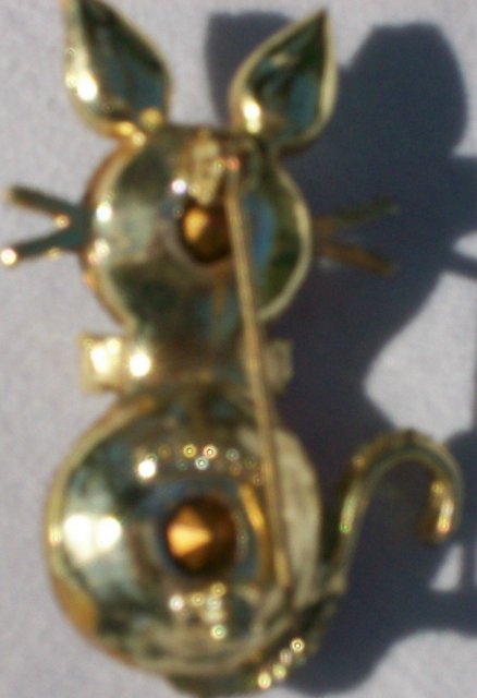 Dodd's Kitty Cat Pin Ruby Red Rhinestones 1960's Marked