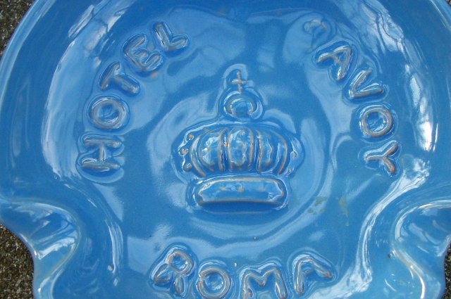 Hotel Savoy Advertising Ceramic Ashtray Rome Italy Mid-Century Blue 4 3/8
