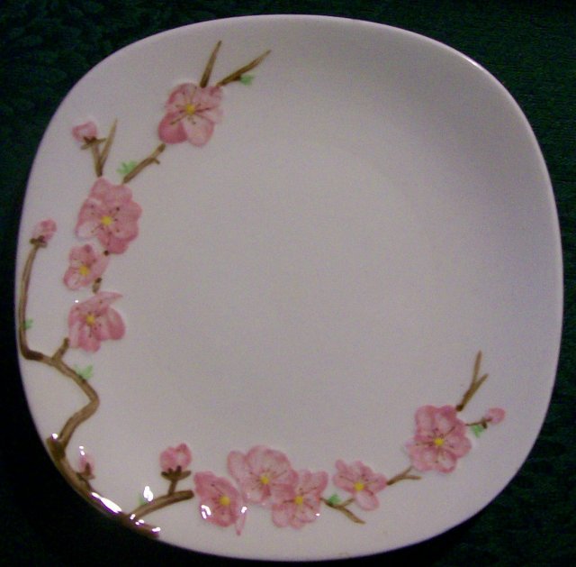 Metlox Poppytrail Peach Blossom Ceramic Plate Pair Ca. 1952 7.75