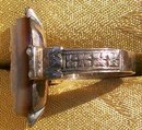 1870's Full Figure Cameo Ring Banded Agate Gold & Pearls Size 3/4