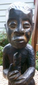 African Wood Carving Seated Man with Staff Tribal Leader Dark Woodtone 14