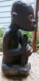 African Wood Carving Seated Man with Staff Tribal Leader Dark Woodtone 14