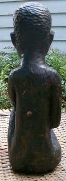 African Wood Carving Seated Man with Staff Tribal Leader Dark Woodtone 14