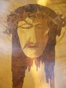 Marquetry Wooden Plaque of Image of Jesus Christ Wall Hanging Veronica