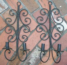 Wrought Iron Candle Sconce Pair Black Scroll 21