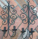 Wrought Iron Candle Sconce Pair Black Scroll 21