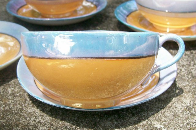 Japanese Luster Ware Cups & Saucers: Set of 4
