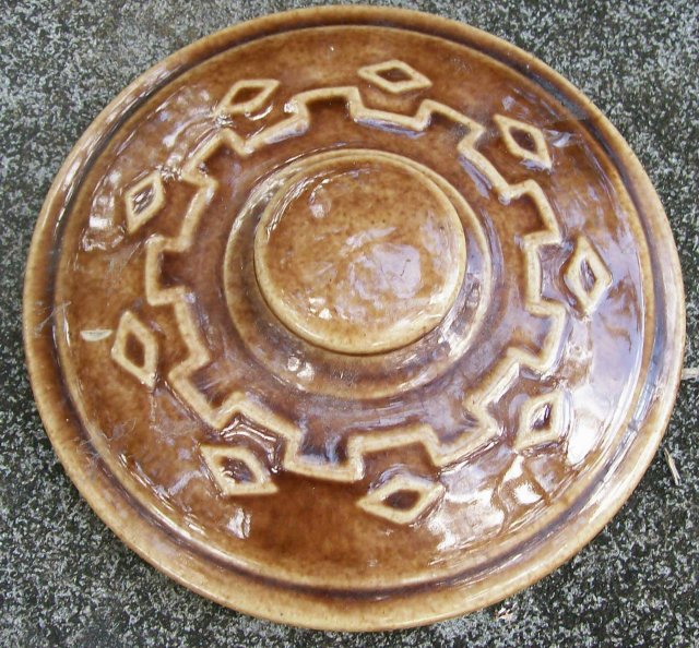 Monmouth/Western Stoneware Bean Pot Diamond Pattern Brown Glaze 1930s