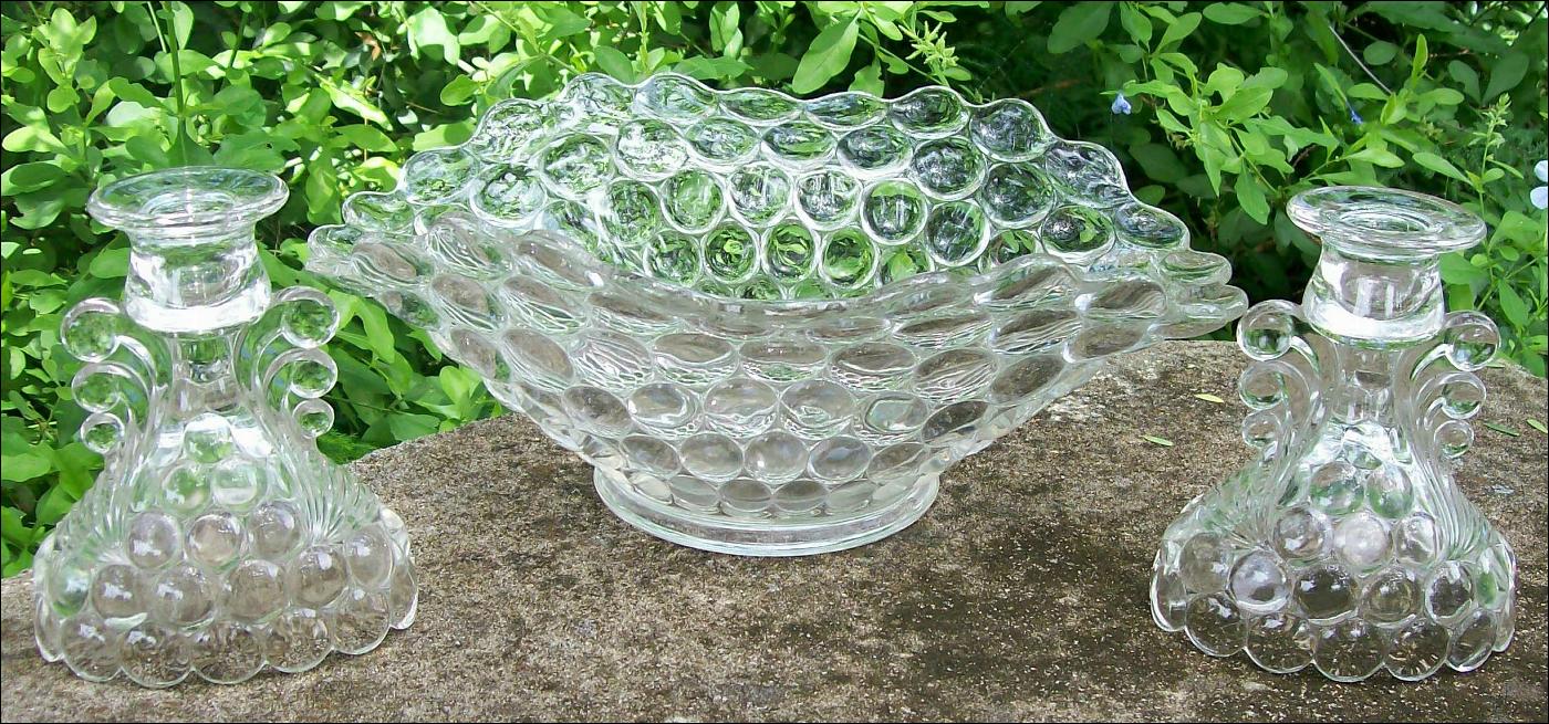 Westmoreland Glass Thousand Eye 3-Piece Console Set #1000 Clear 1934-56