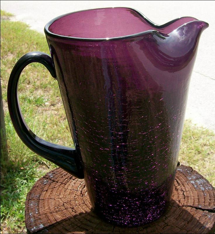 Crackle Glass Pitcher in Deep Amethyst