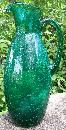 Crackle Glass Pitcher in Teal Green 1950's-60's 12