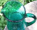 Crackle Glass Pitcher in Teal Green 1950's-60's 12
