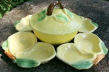 Belmar of California Ceramic Five Piece Serving Set: Figural Fruit Yellow & Green