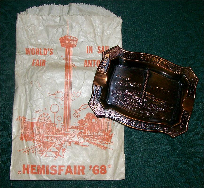 Hemisfair '68 World's Fair Souvenir Metal Ashtray with Bag Unused