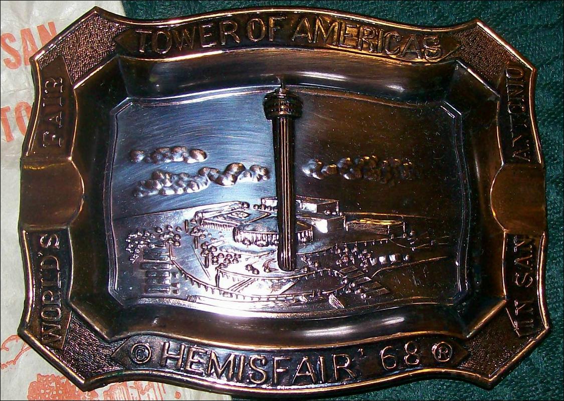 Hemisfair '68 World's Fair Souvenir Metal Ashtray with Bag Unused