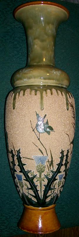 Doulton Lambeth Oversized Ceramic Vase Florence Barlow Birds & Thistles 20 3/8