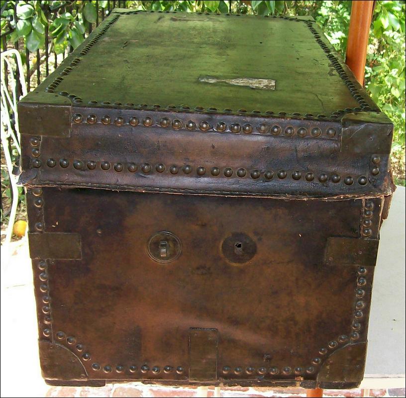Chinese Export Trunk with Bramah Lock Early 1800's Camphor Wood/Leather As Is